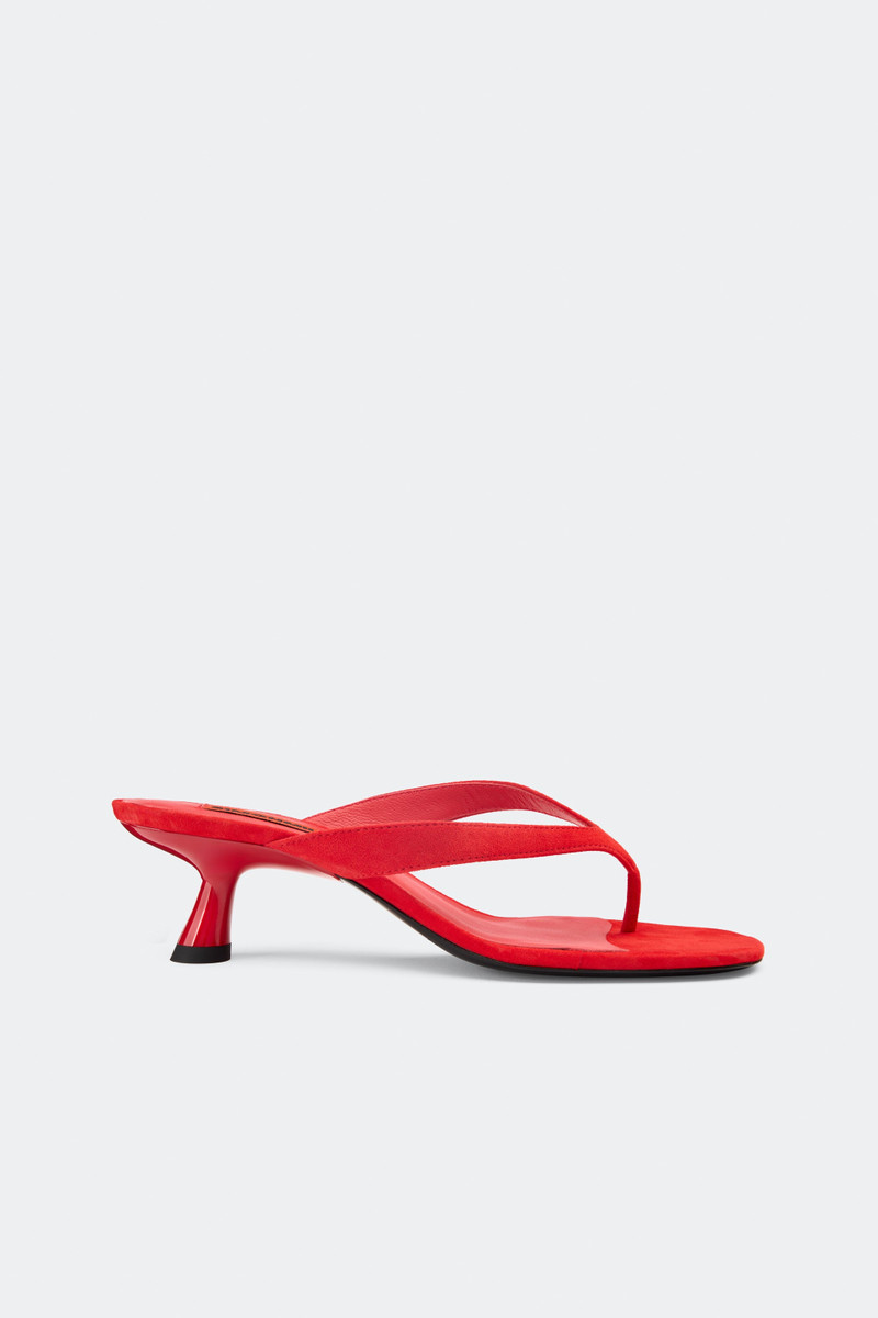 SIMONMILLER Suede Beep Thong In Lucky Red outlook