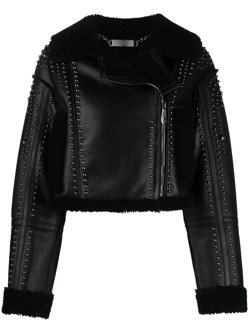 shearling cropped leather jacket - 1