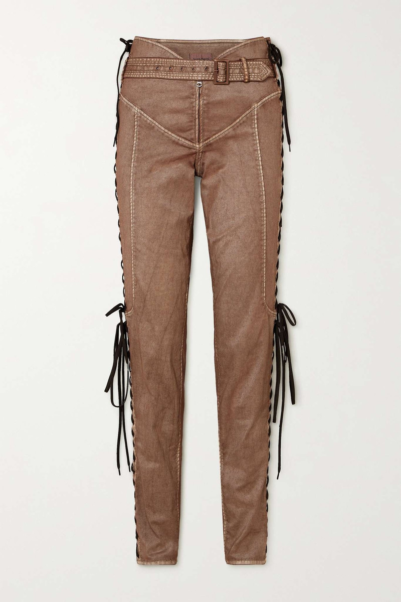 + KNWLS lace-up stretch coated-cotton skinny pants 1