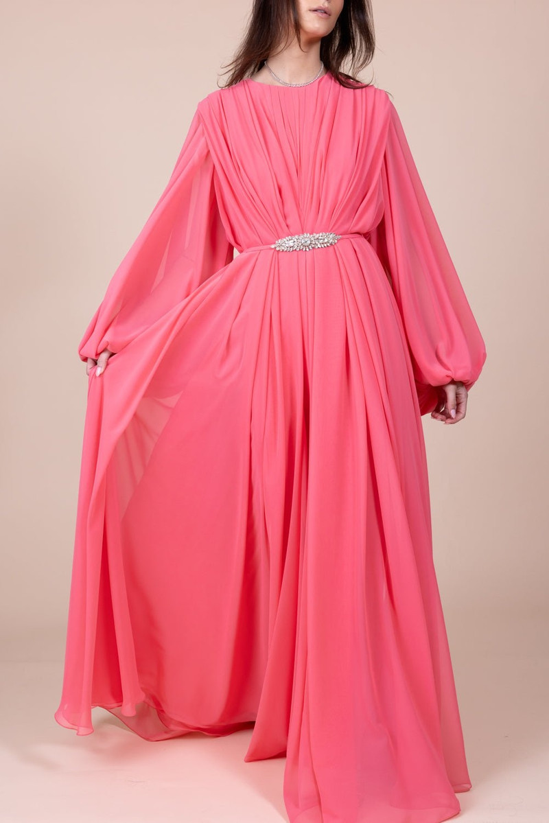 REEM ACRA Bubble Sleeve Gown - Stawberry outlook