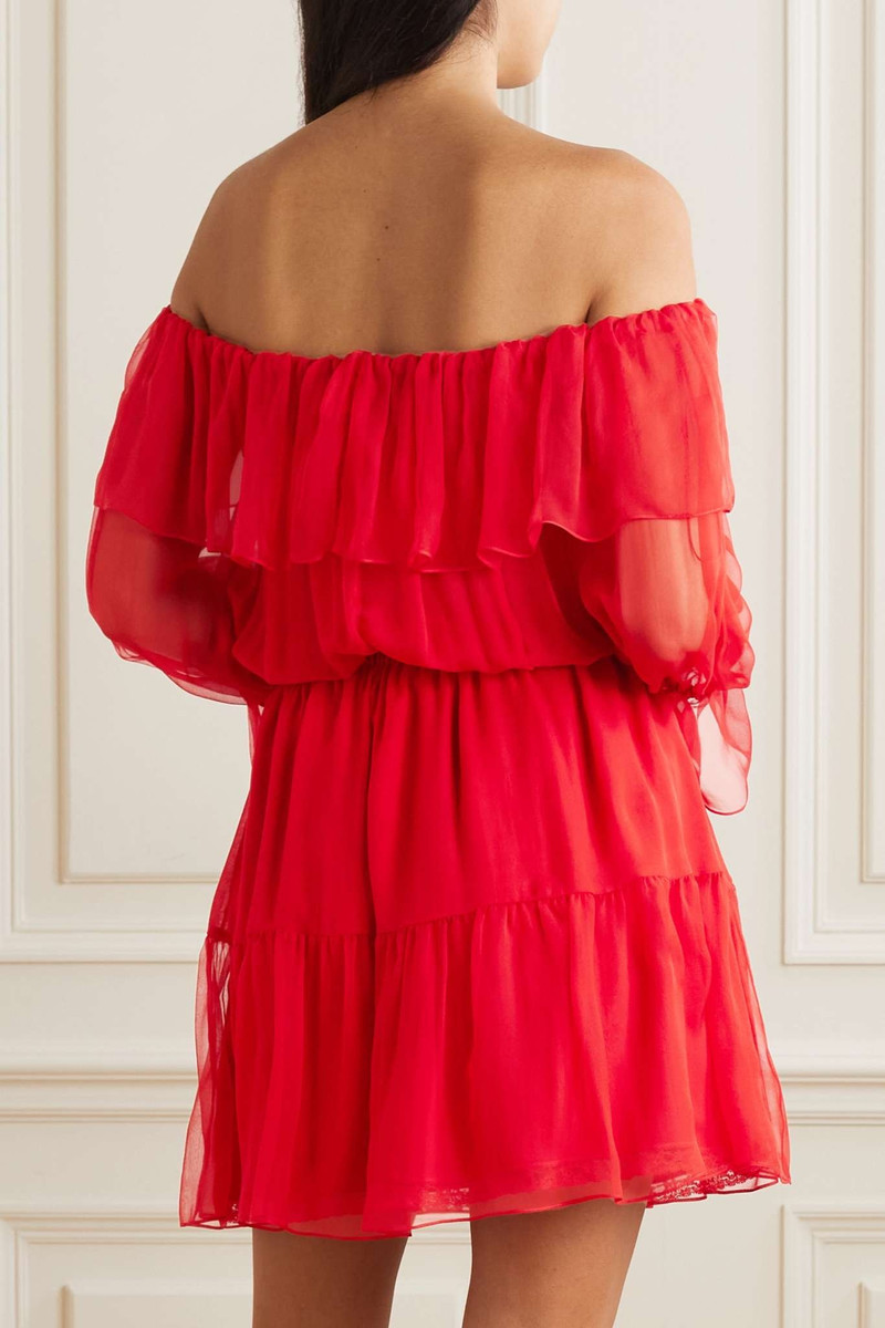 Ruffled off-the-shoulder silk-chiffon mini dress 3