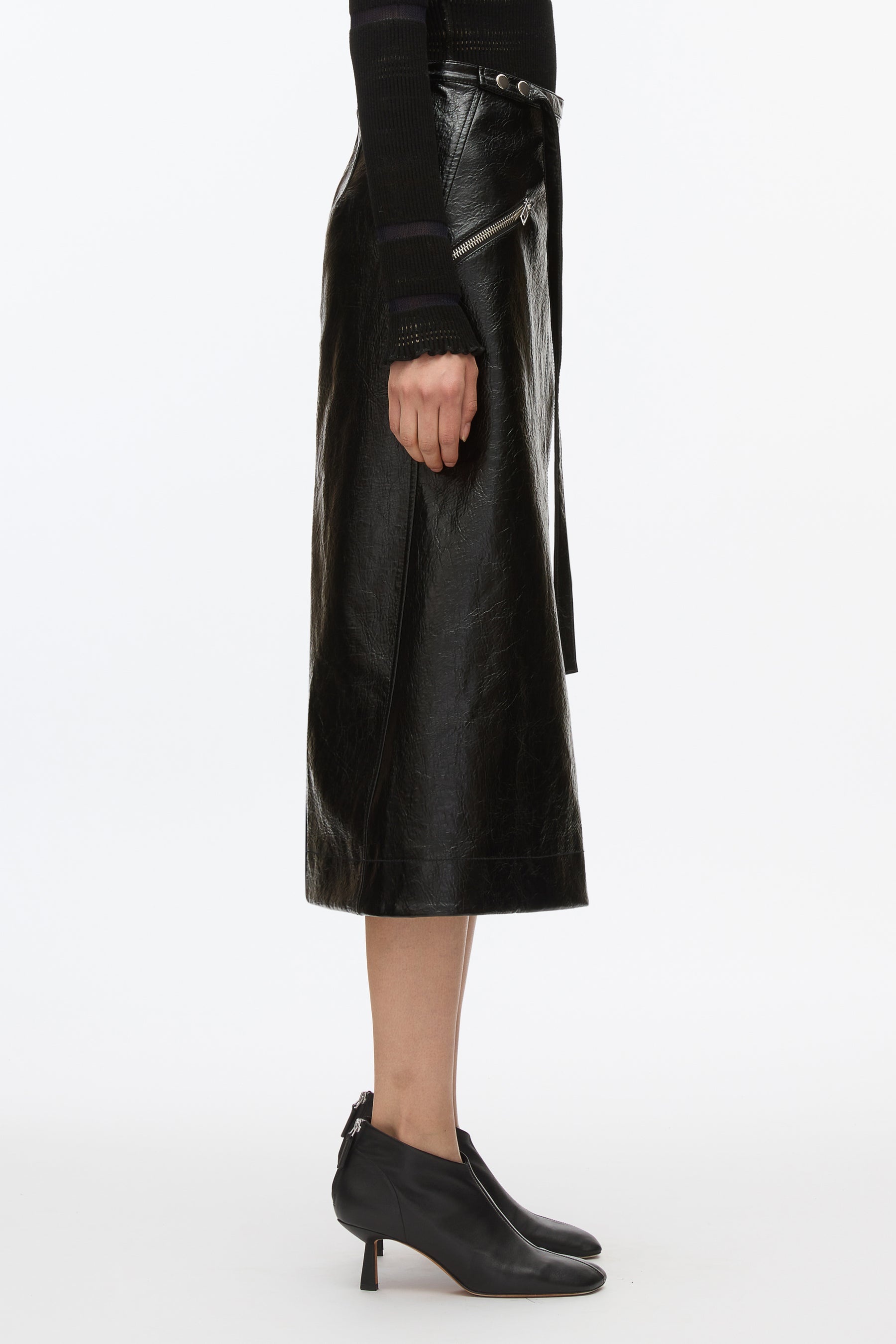 Faux Leather Moto Wrap Skirt - 3