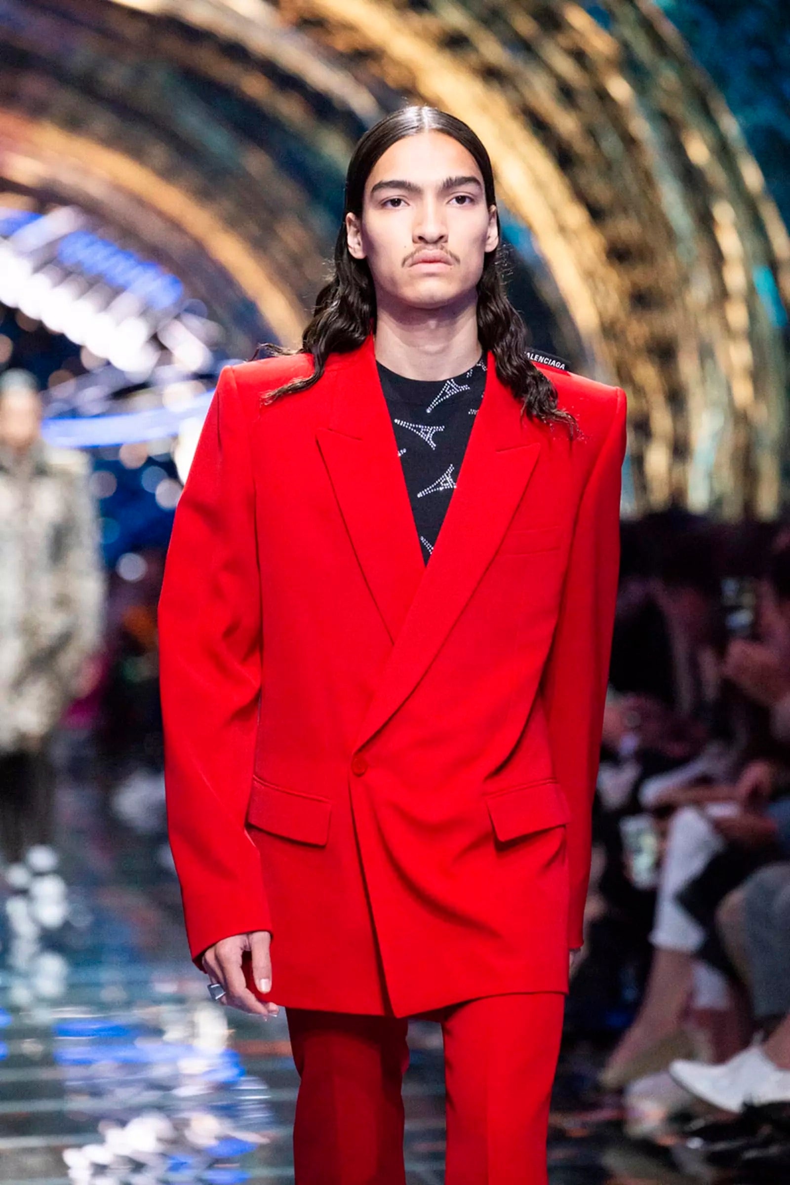 Balenciaga Bwnt ss19 runway set red 80s boxy shoulder blazer pants suit set 44 - 3