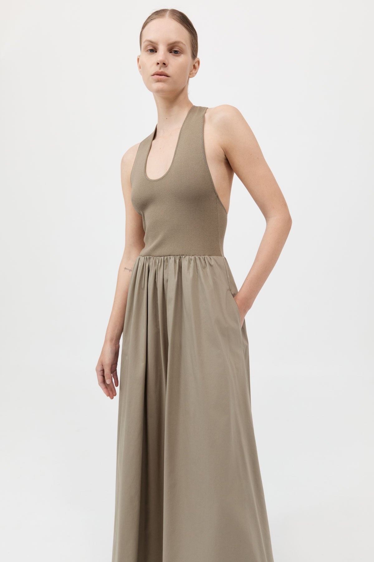 Plunge Neck Dress - Shadow - 3