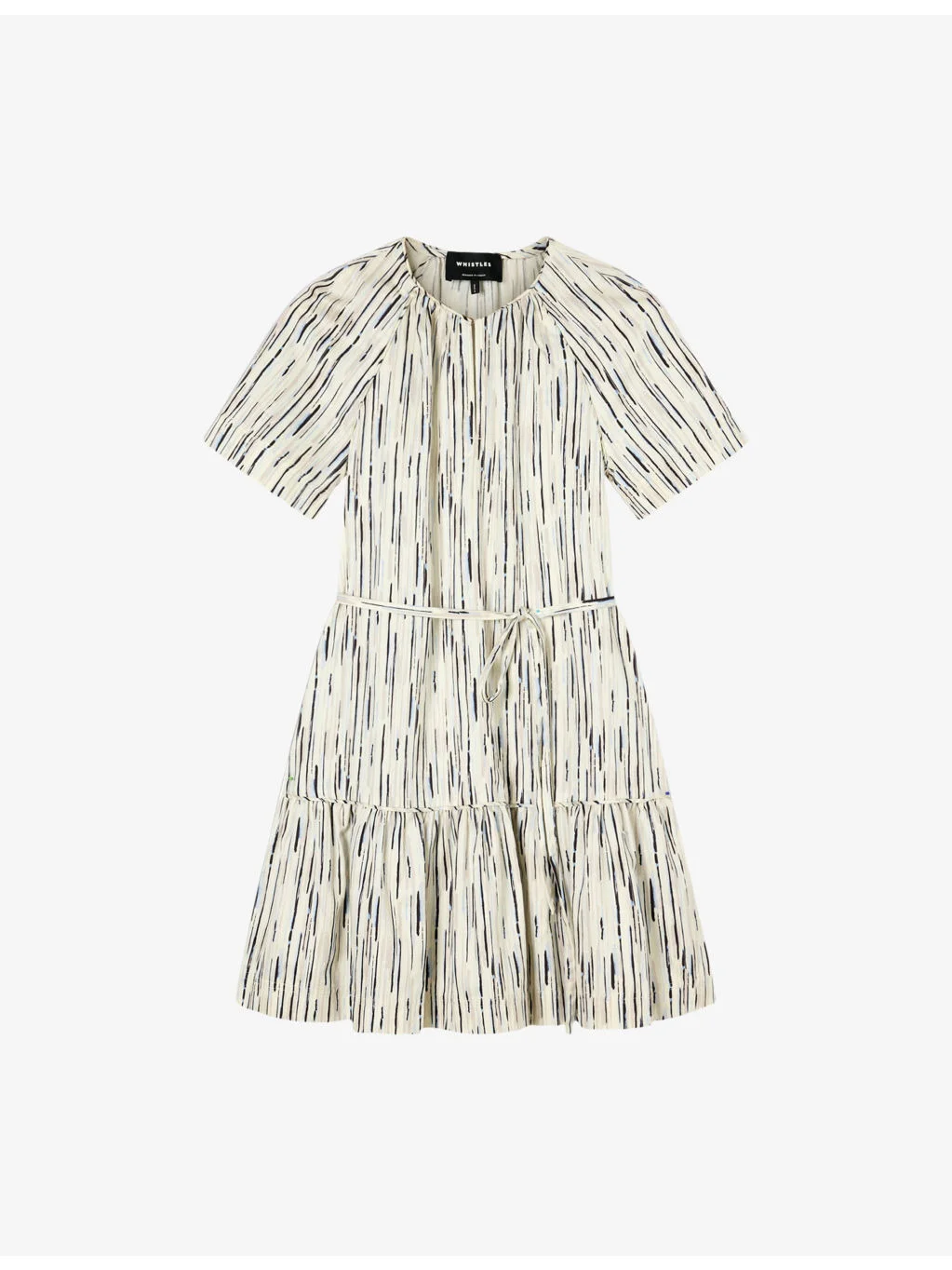 Abstract-Stripe Short-Sleeve Cotton-Blend Mini Dress - 1