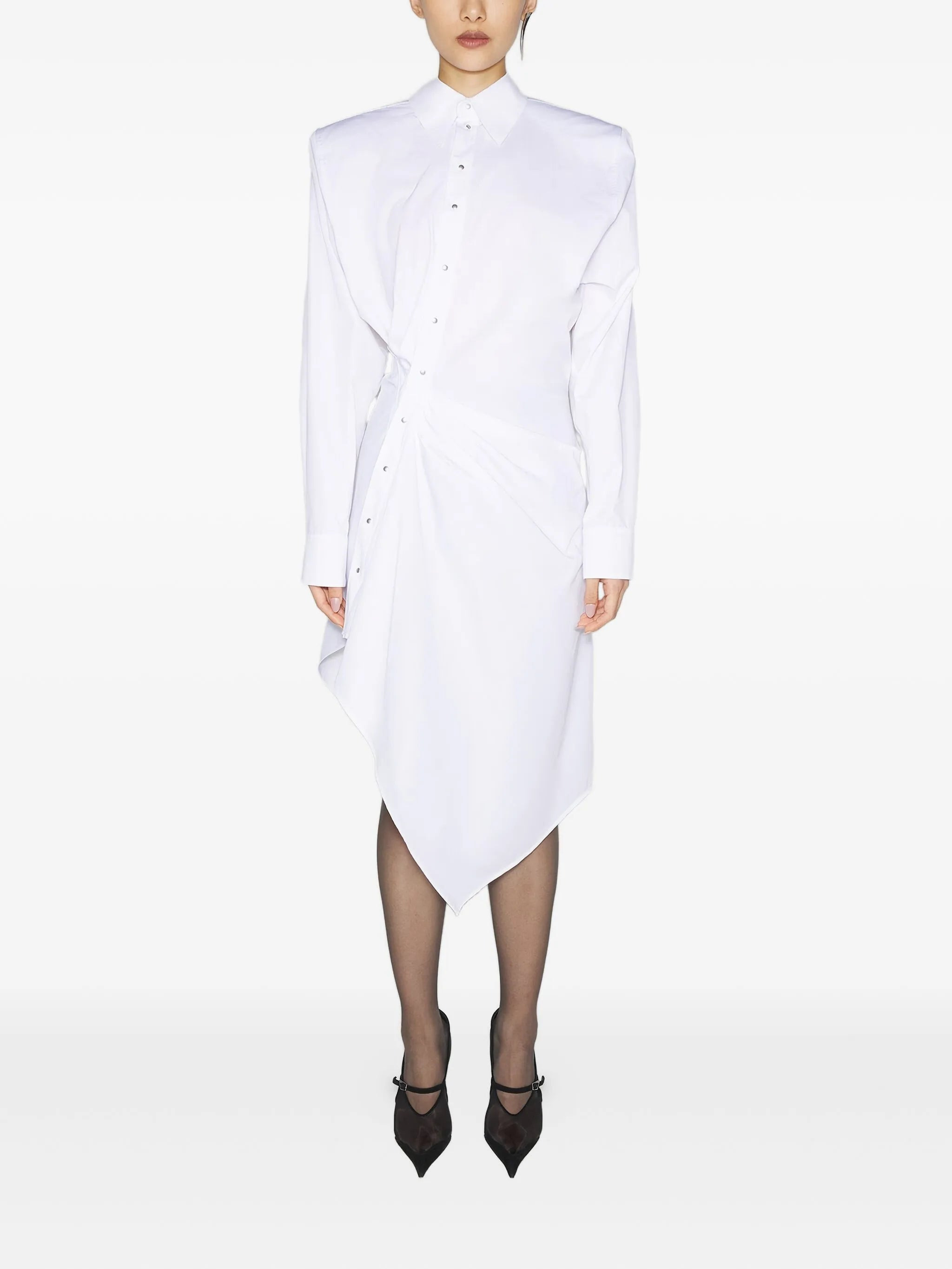 padded-shoulder asymmetrical shirt dress - 2