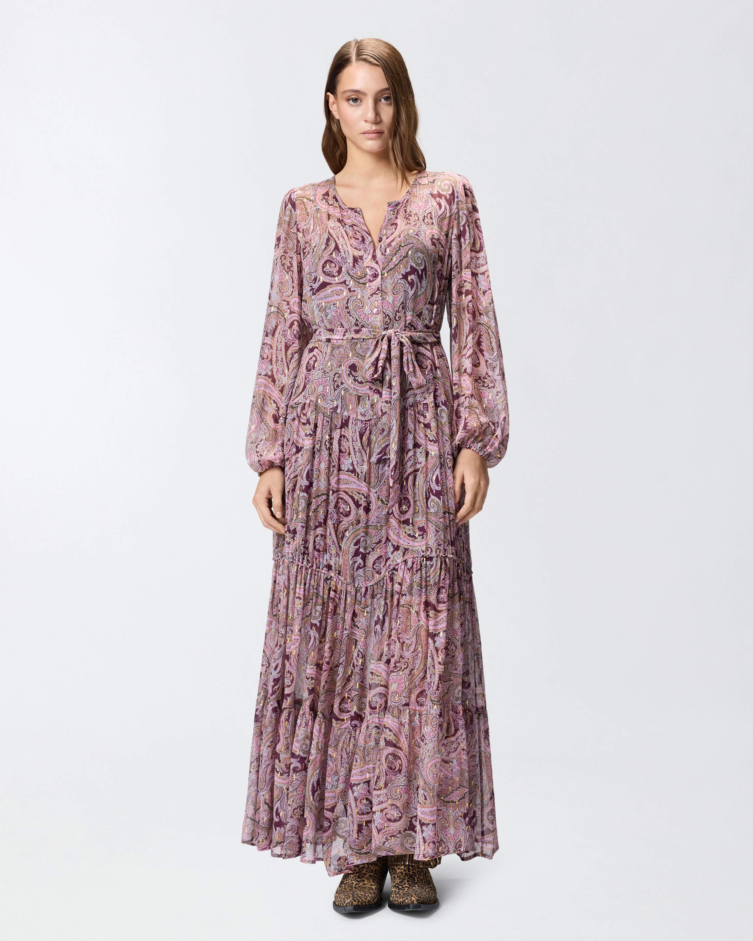 LONG DRESS WITH METALLIC CASHMERE PRINT - 2