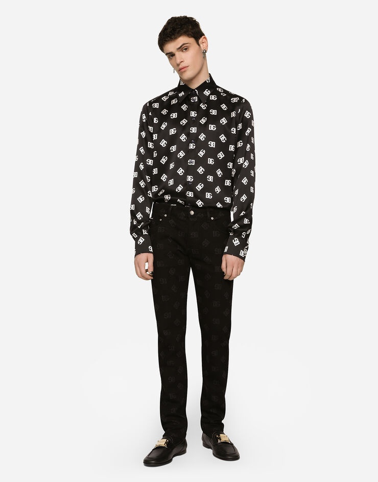 Black skinny jeans with all-over DG logo print - 1