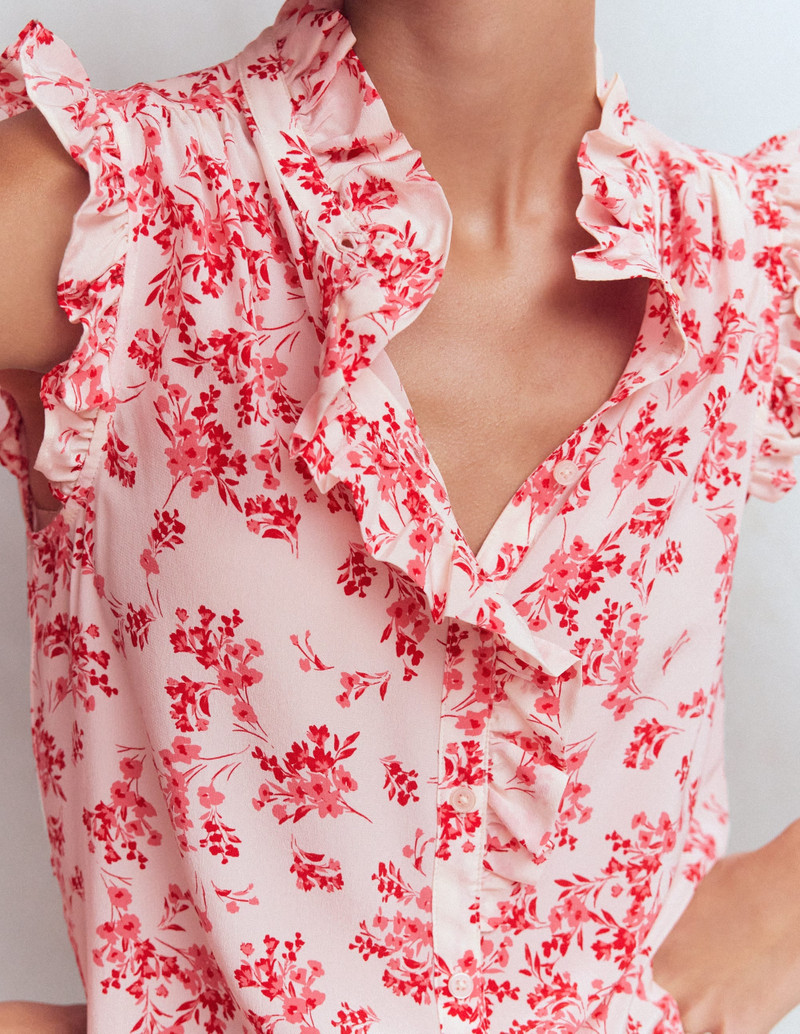 Isabel Sleeveless Silk Top-Pink, Bloom Scatter Mono 4