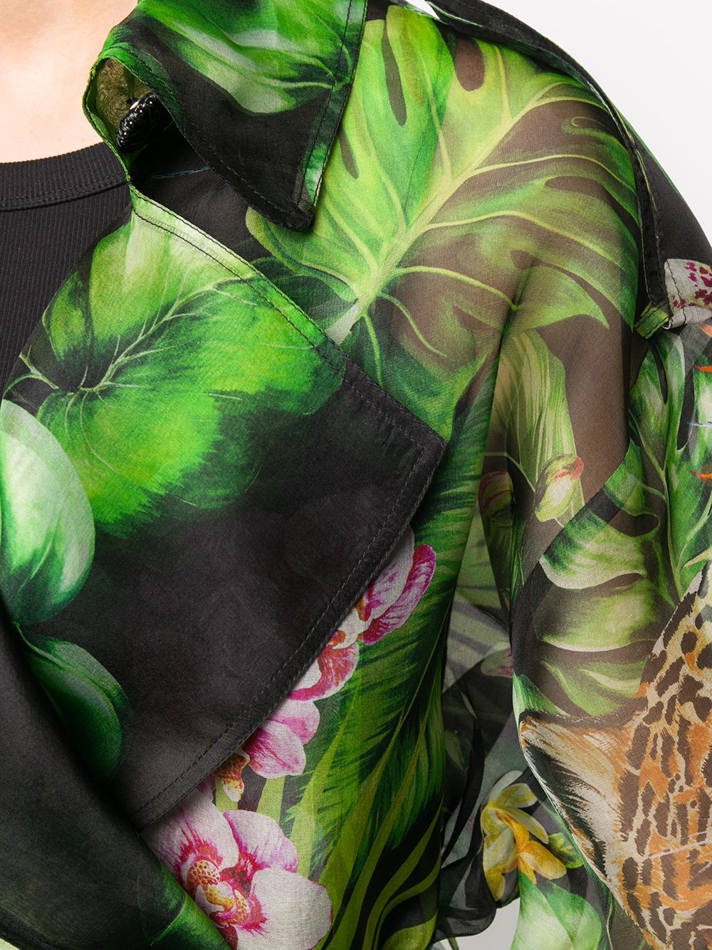 botanical-print sheer trench coat - 5