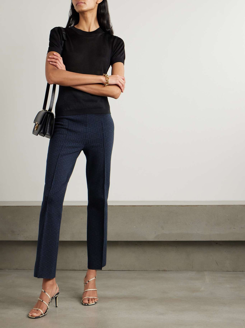 HIGH SPORT Charlie cotton-blend jacquard slim-leg pants Navy outlook