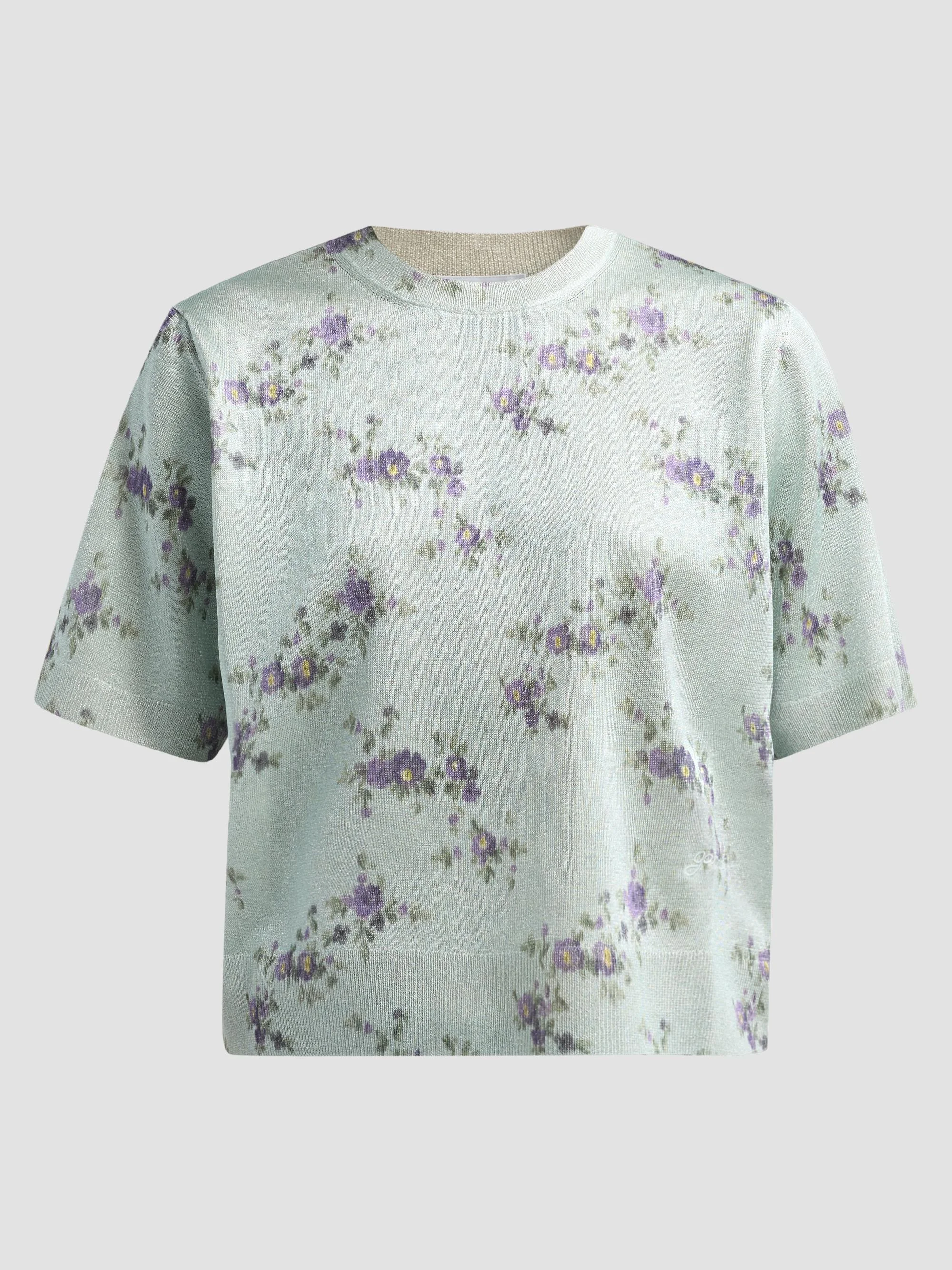Women's Floral Metallic T-Shirt - Iced Aqua - 1