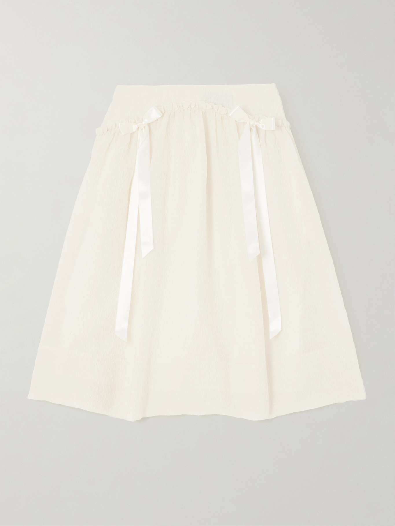 Bow-embellished ruffled cloqué midi skirt - 1