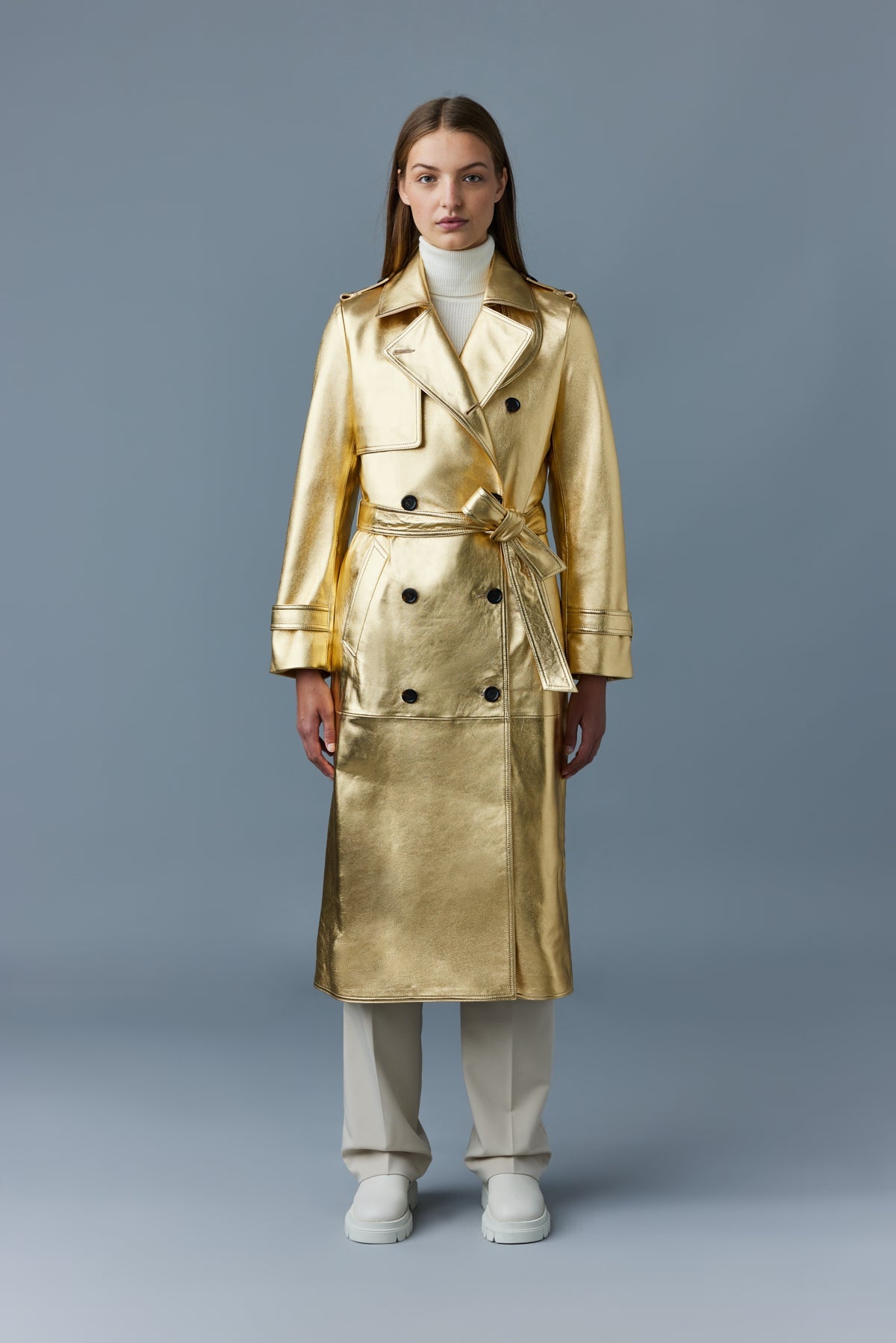 GAEL (R) leather trench coat with belt - 3
