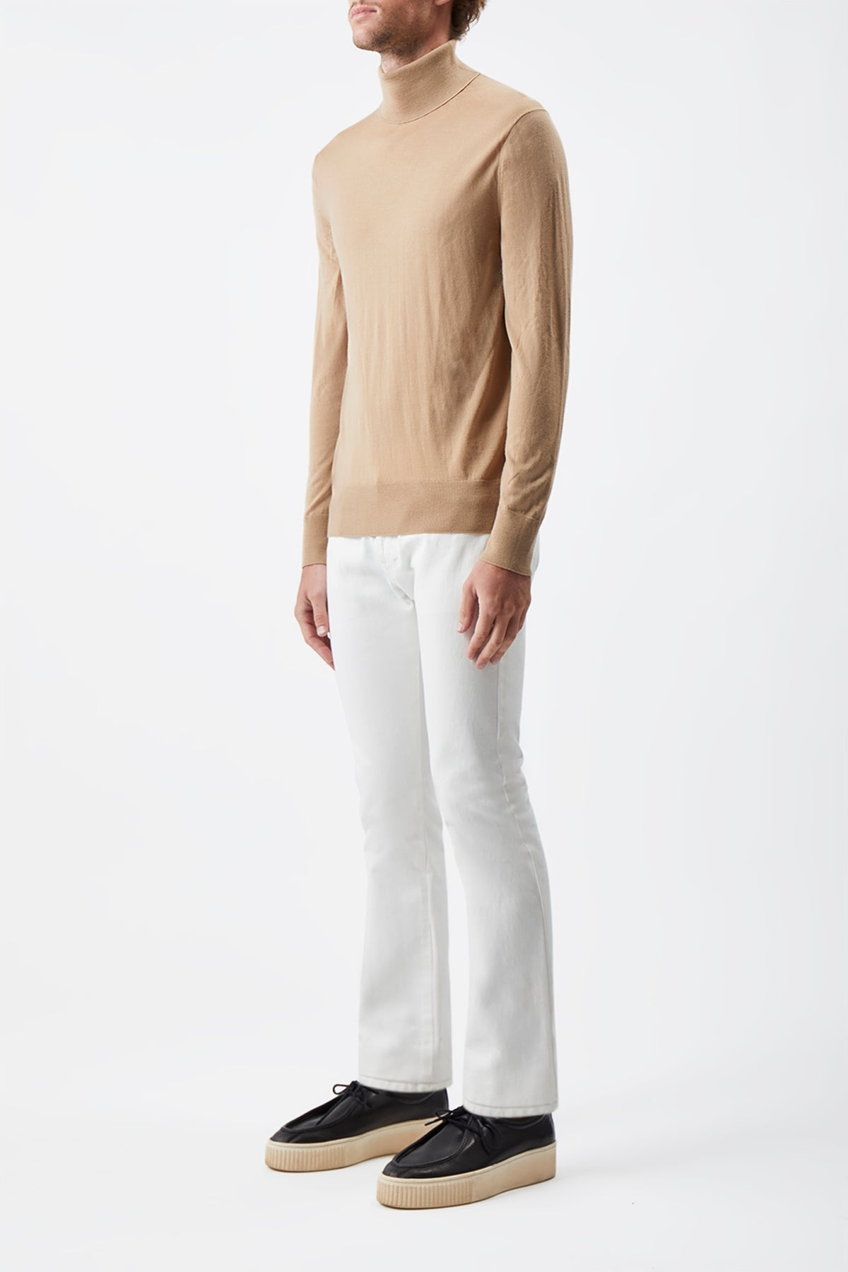 Jermaine Knit Turtleneck in Camel Merino Wool - 3
