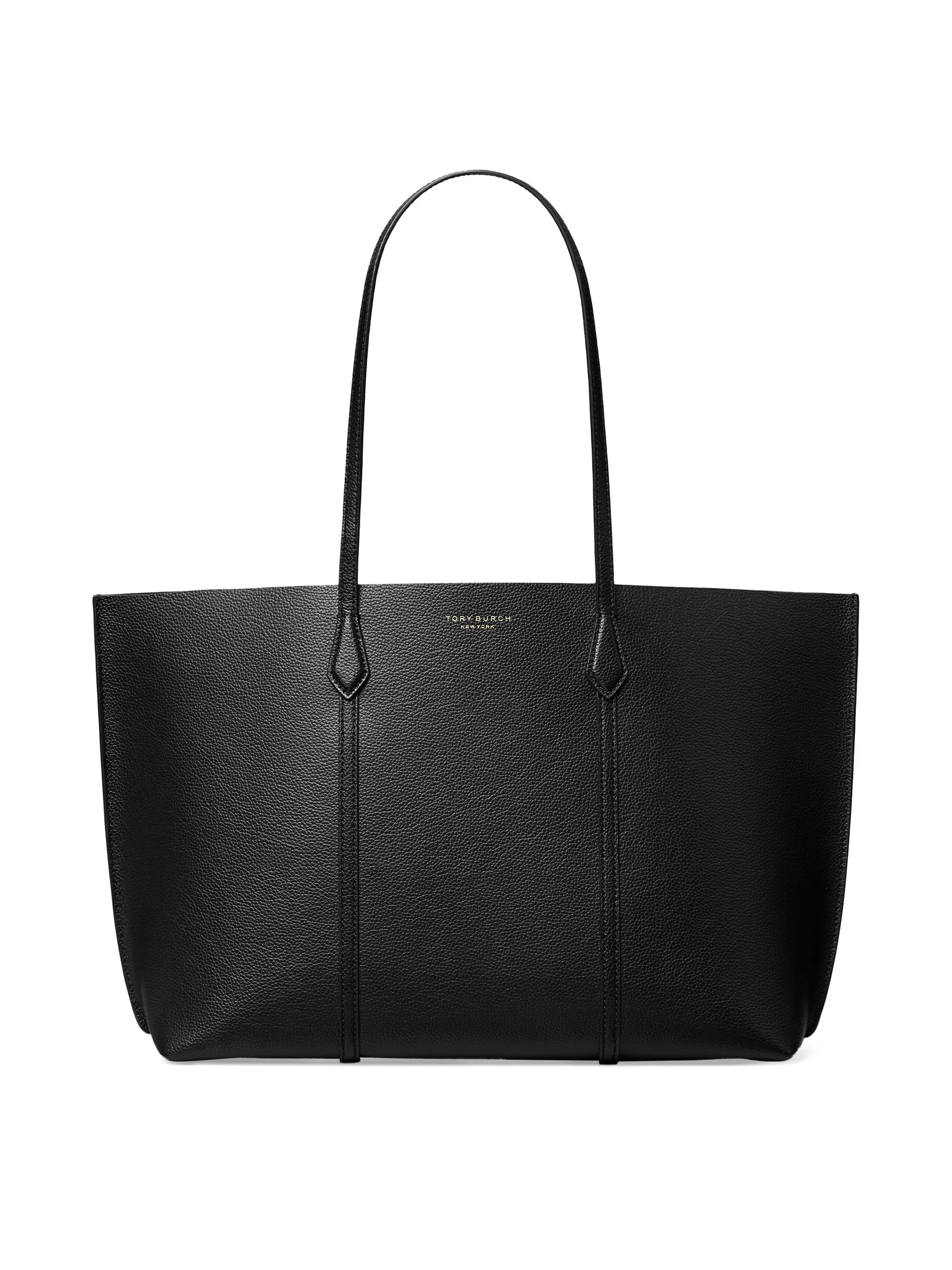 Women's Perry Logo Leather Tote Bag - Black - 1