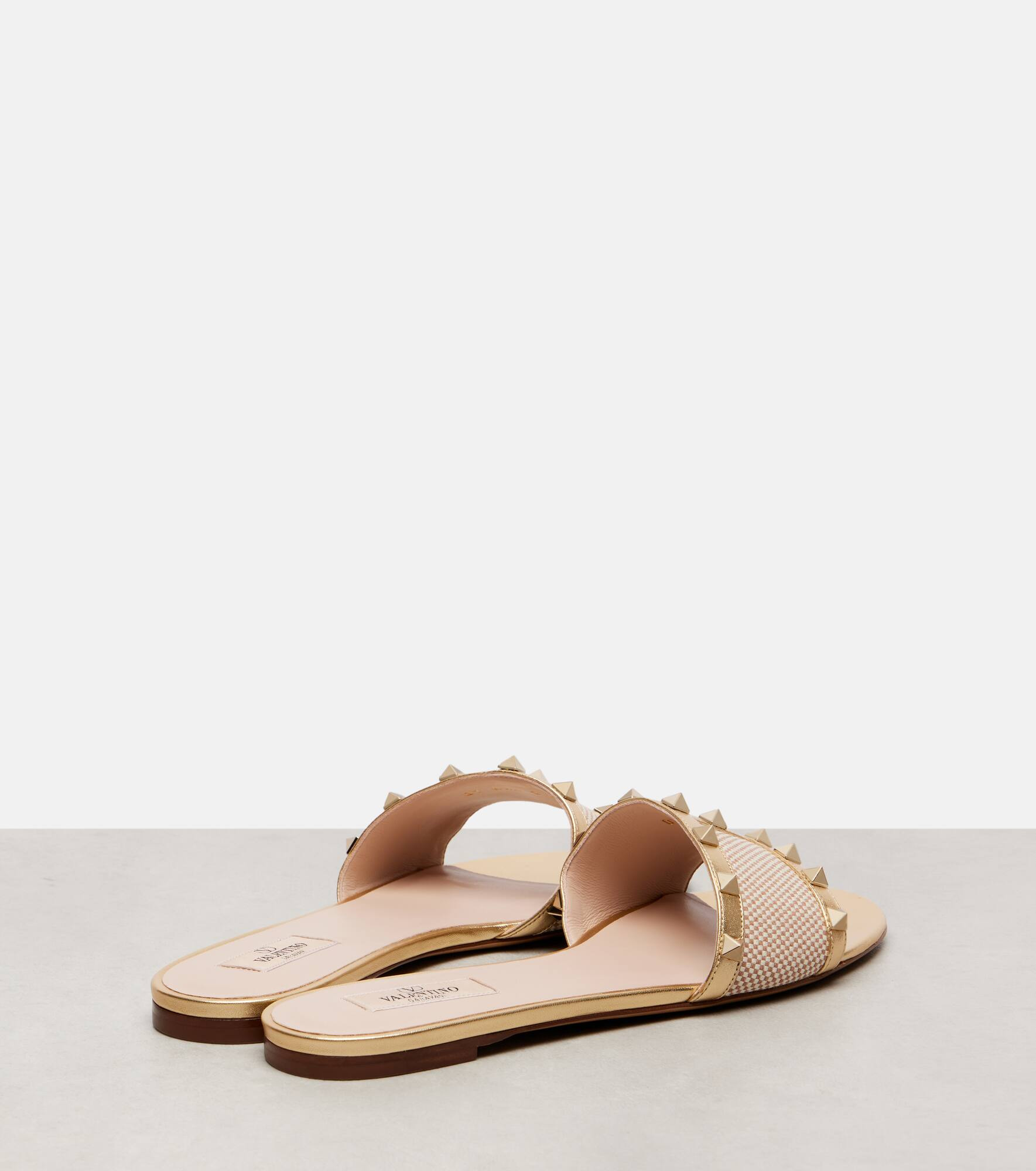 Rockstud leather-trimmed slides - 2