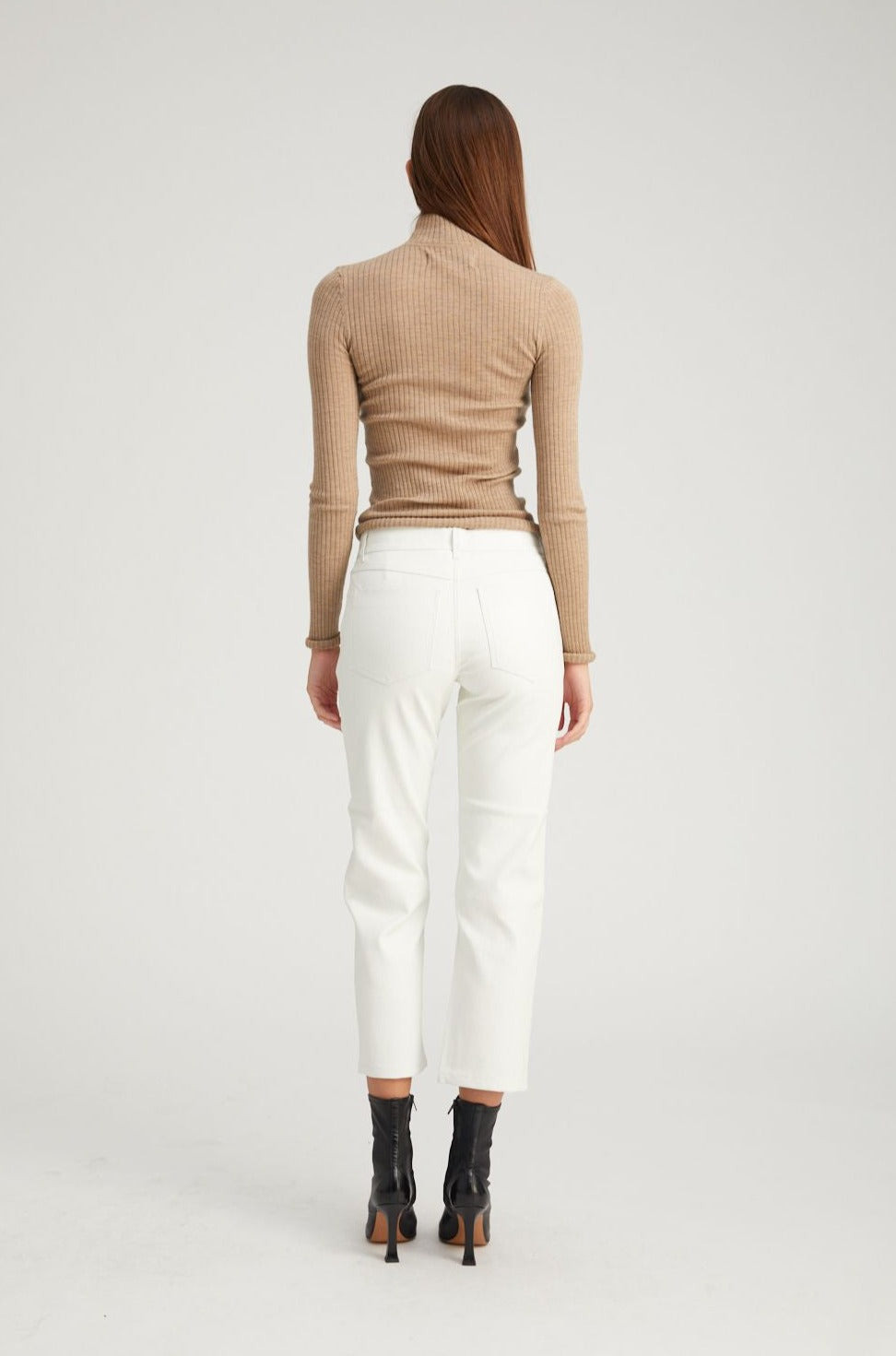 WHITE LEATHER 5 POCKET STRAIGHT LEG PANTS - 5