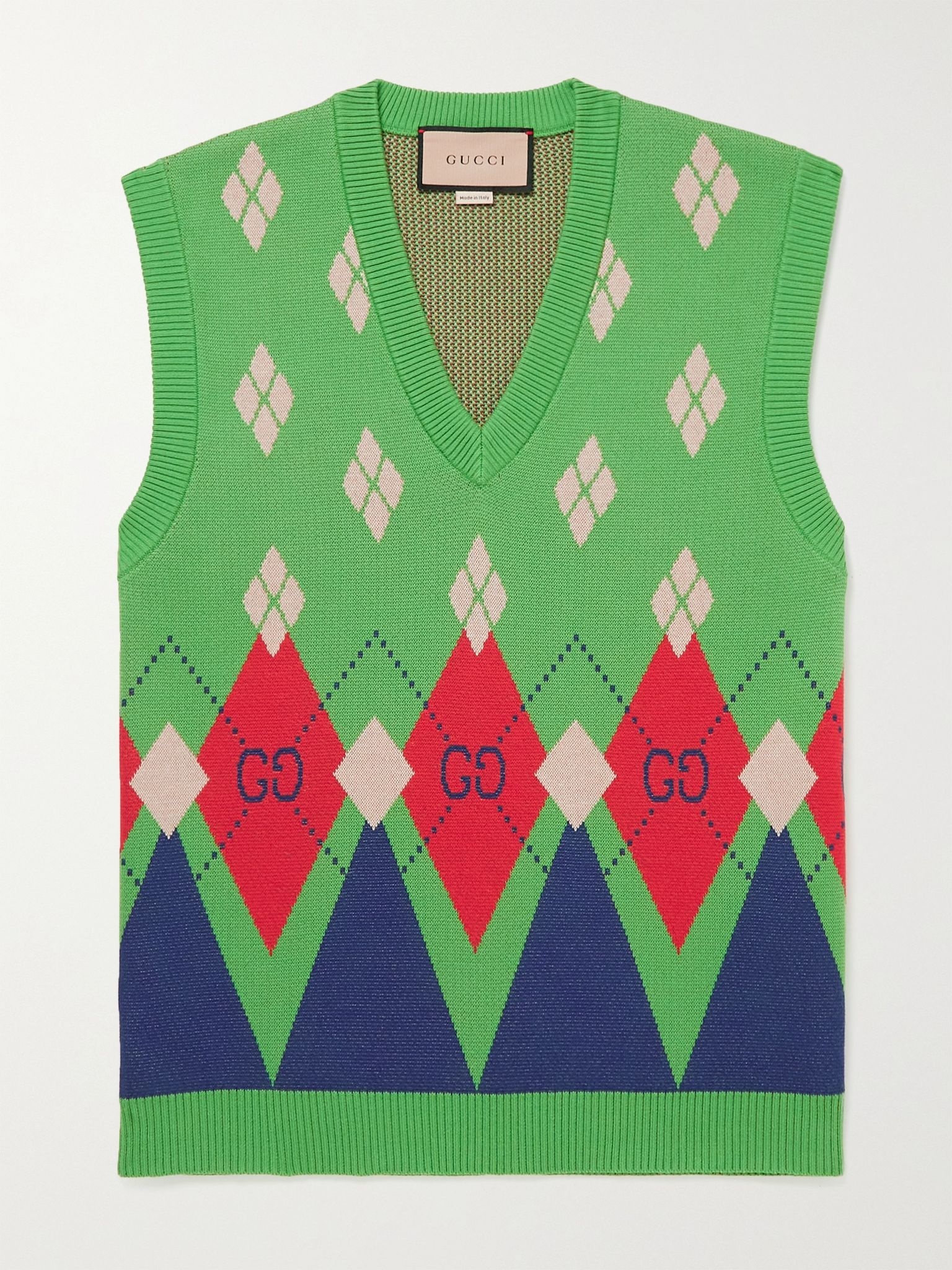 Slim-Fit Argyle-Jacquard Cotton Sweater Vest - 1