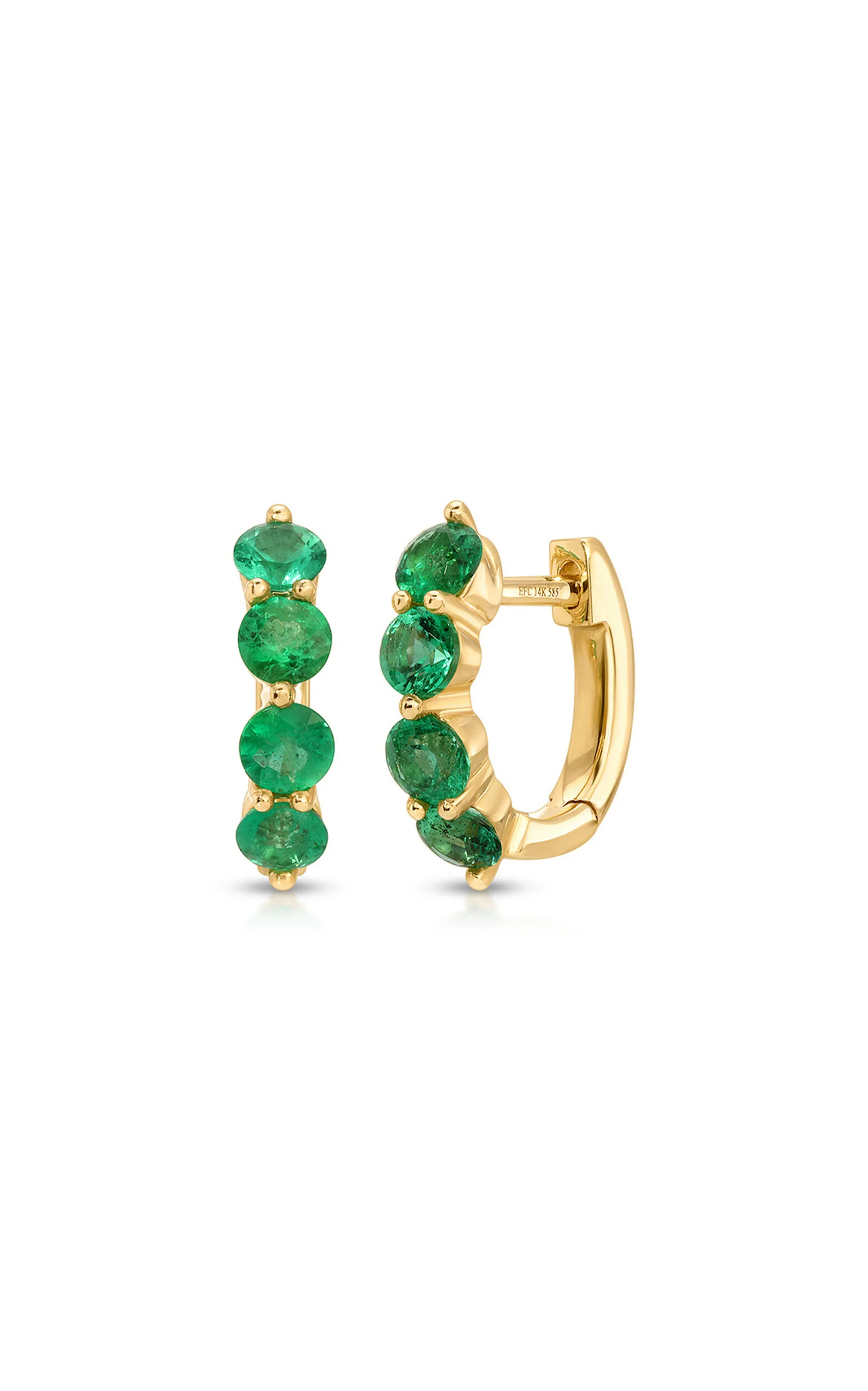 14K Yellow Gold Emerald Earrings - 1