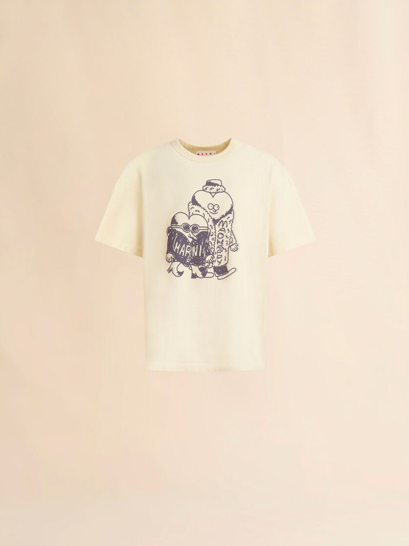 MARNI + MADHAPPY CREAM COTTON T-SHIRT WITH HEART GUYS PRINT 1