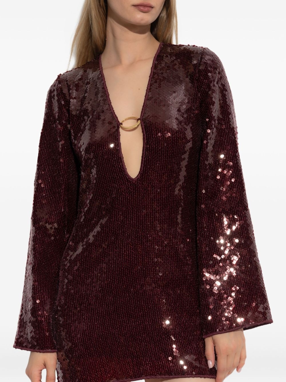 sequin-embellished deep-V mini dress - 3