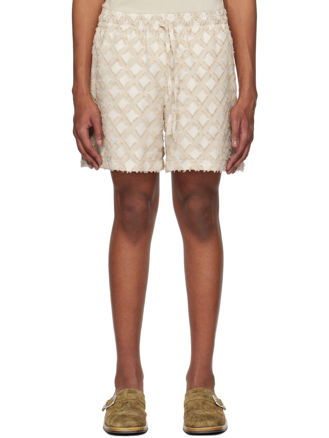 Beige Argyle Jacquard Shorts - 1