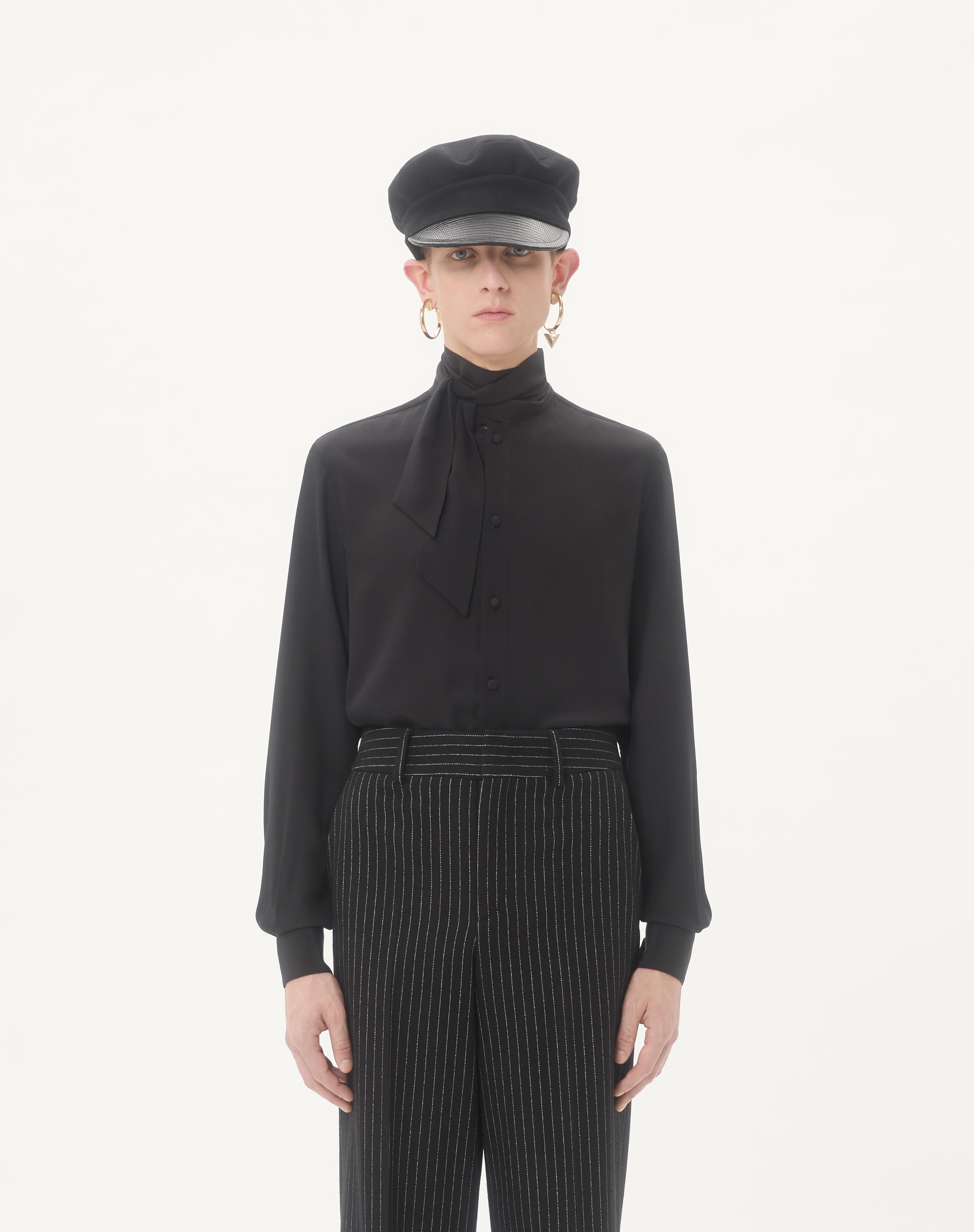 VALENTINO CREPE DE CHINE SILK SHIRT WITH SCARF COLLAR - 5