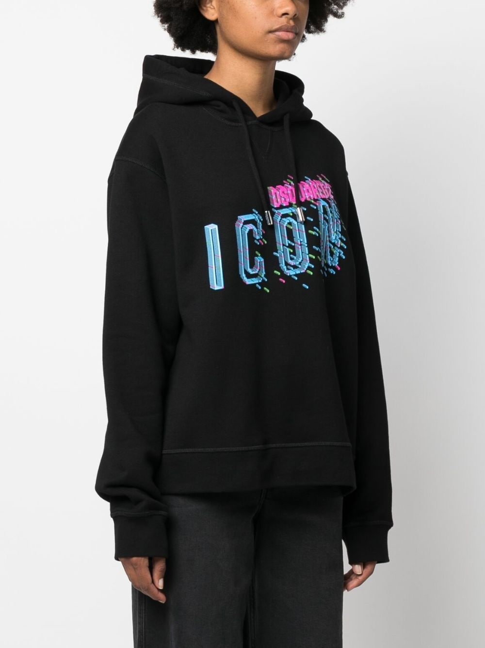 logo-print drawstring cotton hoodie - 3