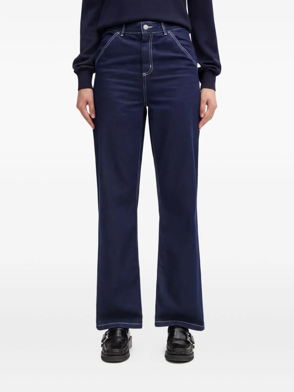 Simple contrast-stitch jeans - 1