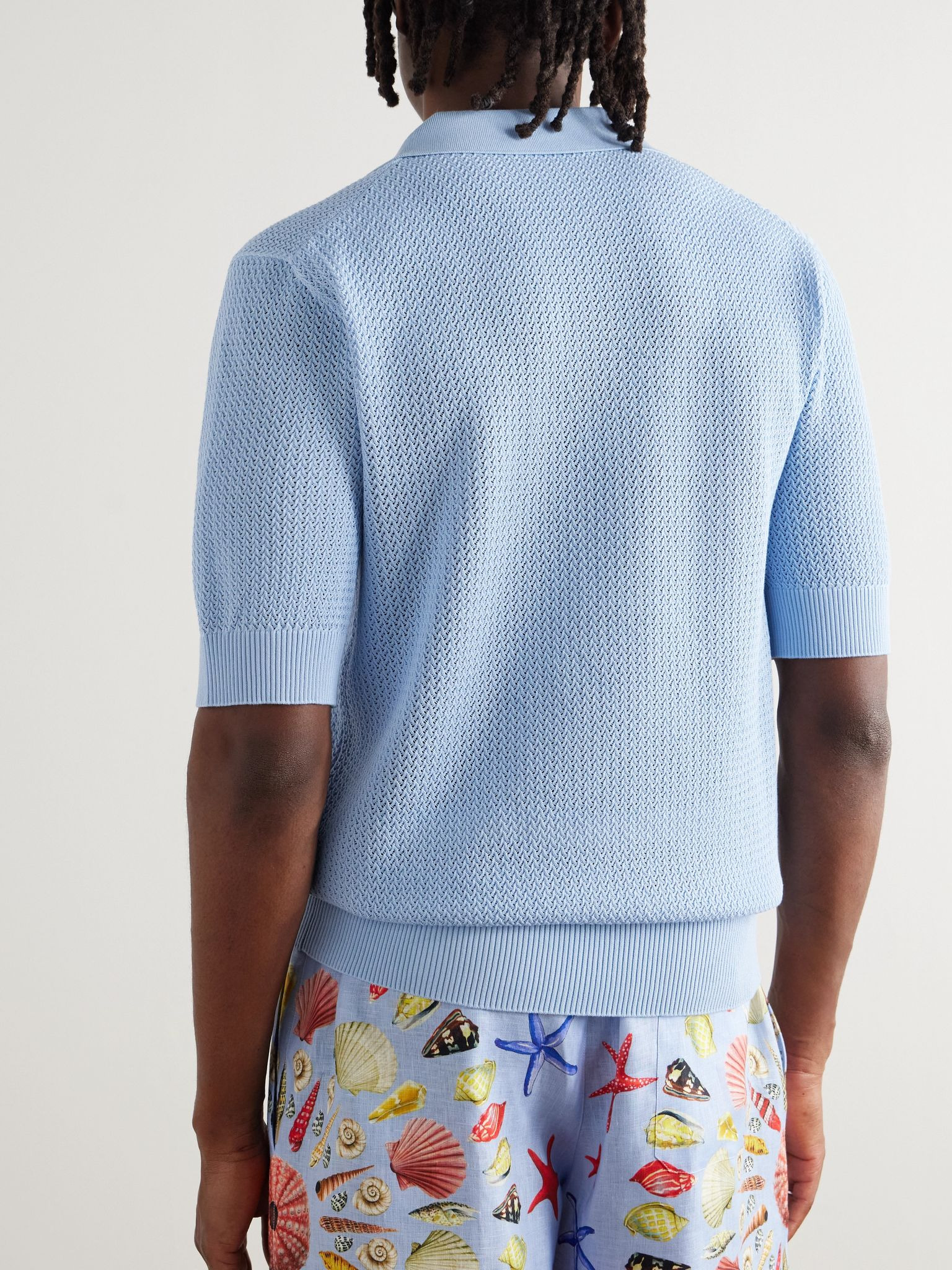 Slim-Fit Logo-Embroidered Cotton Polo Shirt Blue - 3