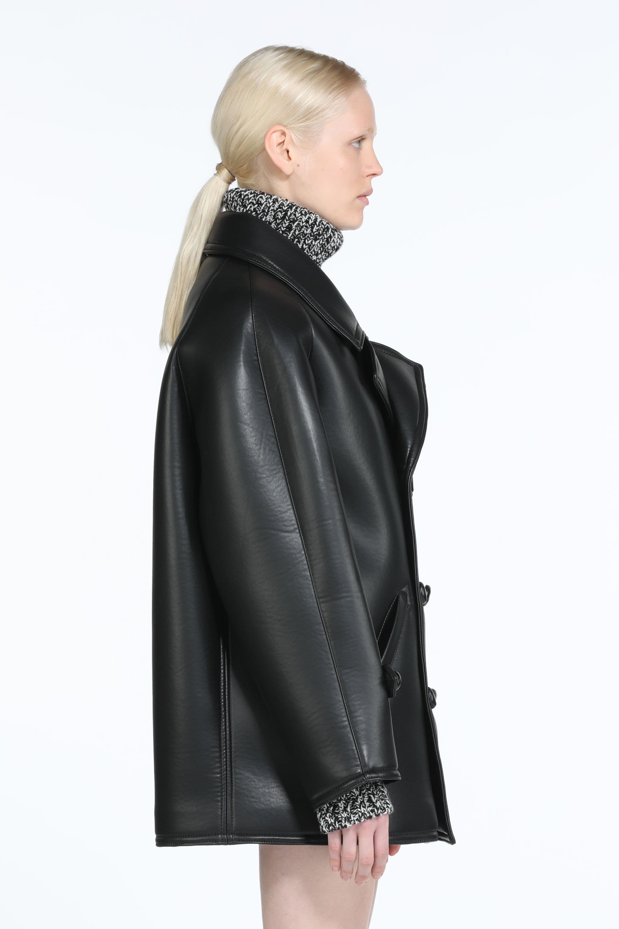 SYNTHETIC-LEATHER PEACOAT - 3