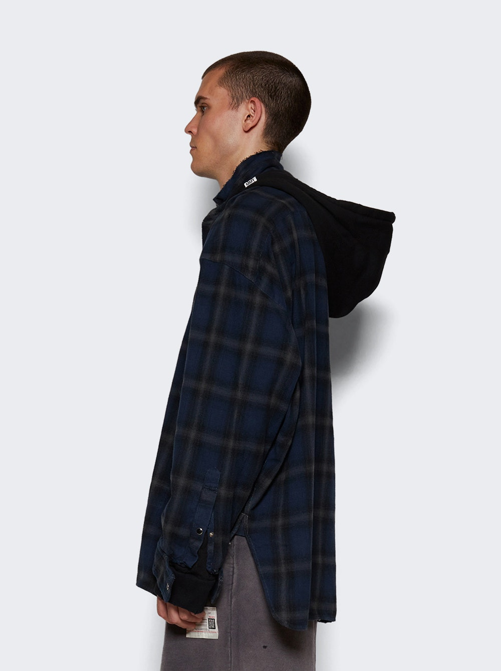 Plaid Hoodie Long Sleeve Shirt Blue - 4