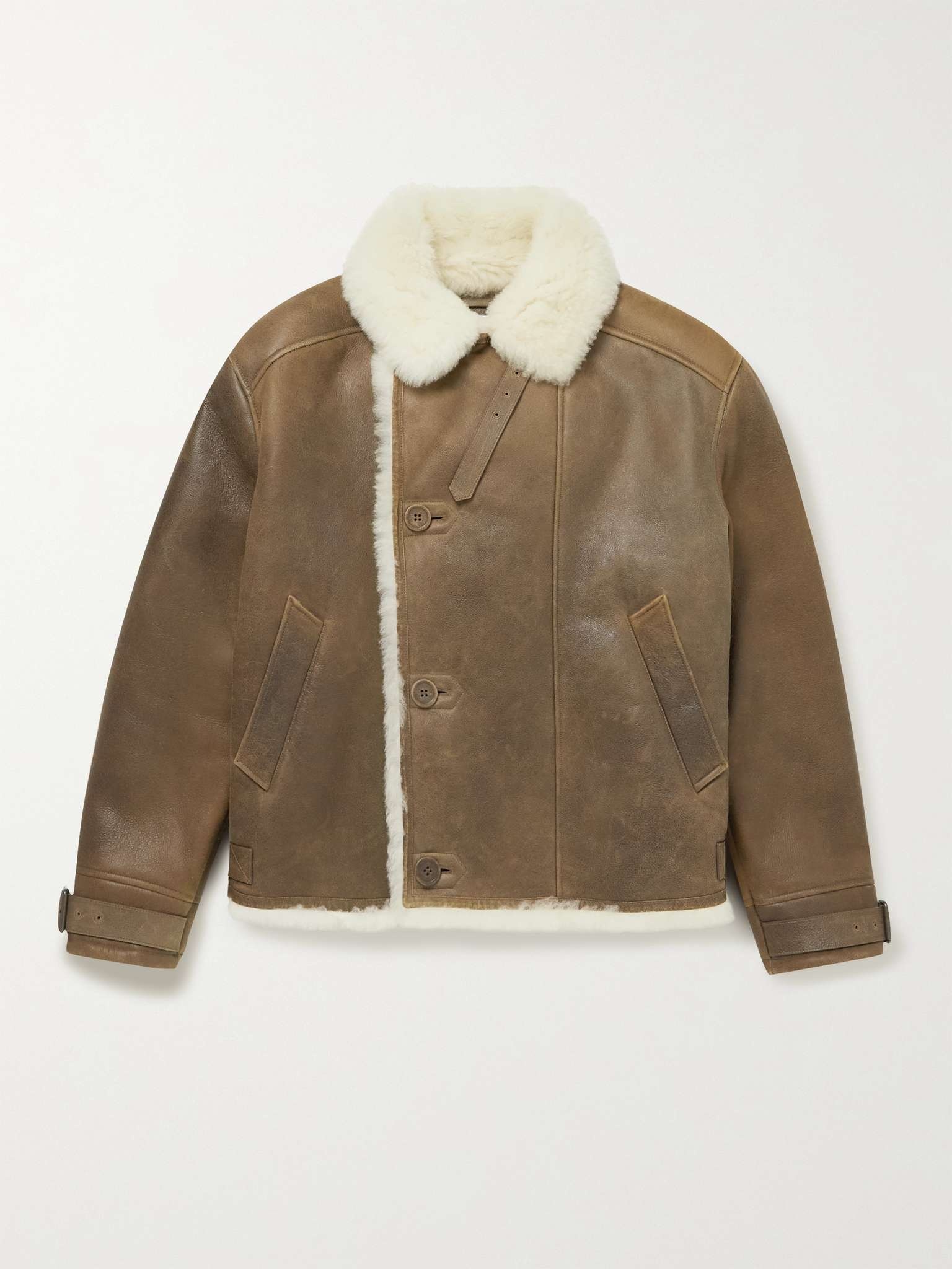 Shearling-Lined Leather Aviator Jacket - 1