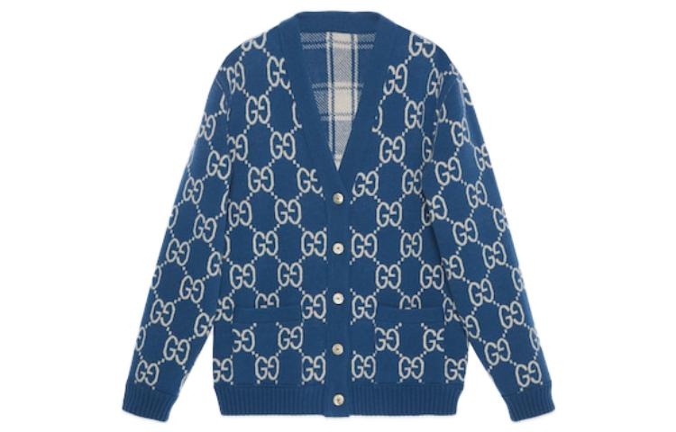 Gucci Reversible Checked Wool Cardigan 'Blue Ivory' 770586-XKDSM-4405 - 2
