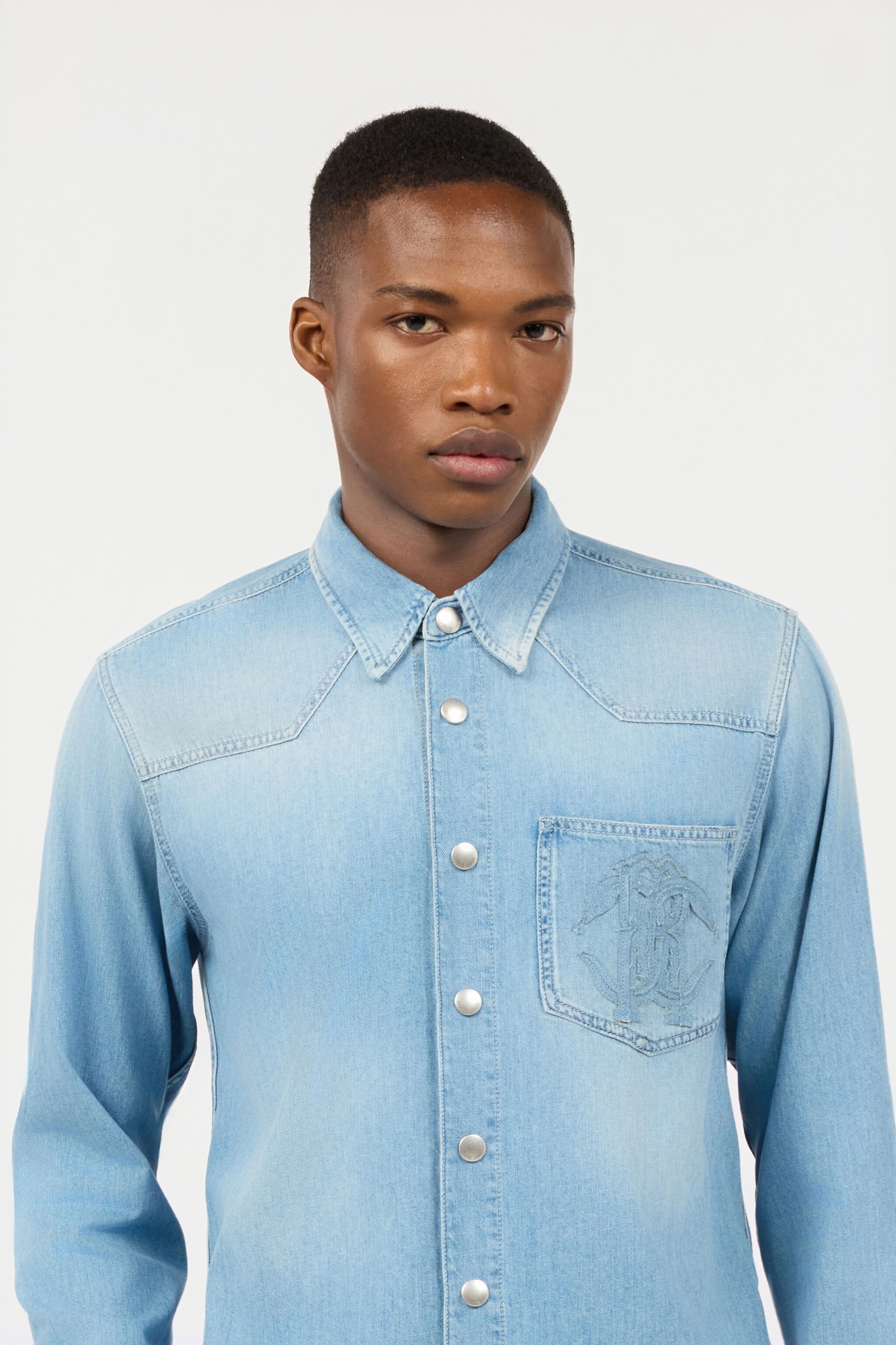 Denim Shirt With Mirror Snake Monogram - 6