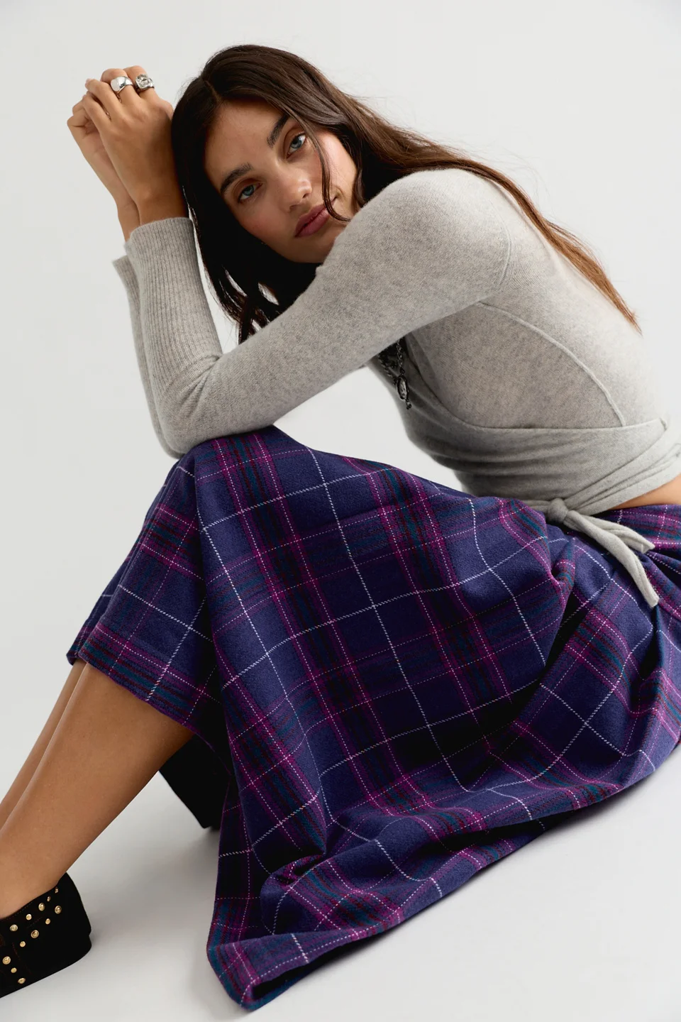 We The Free Skipper Pleated Plaid Midi Skirt - 1
