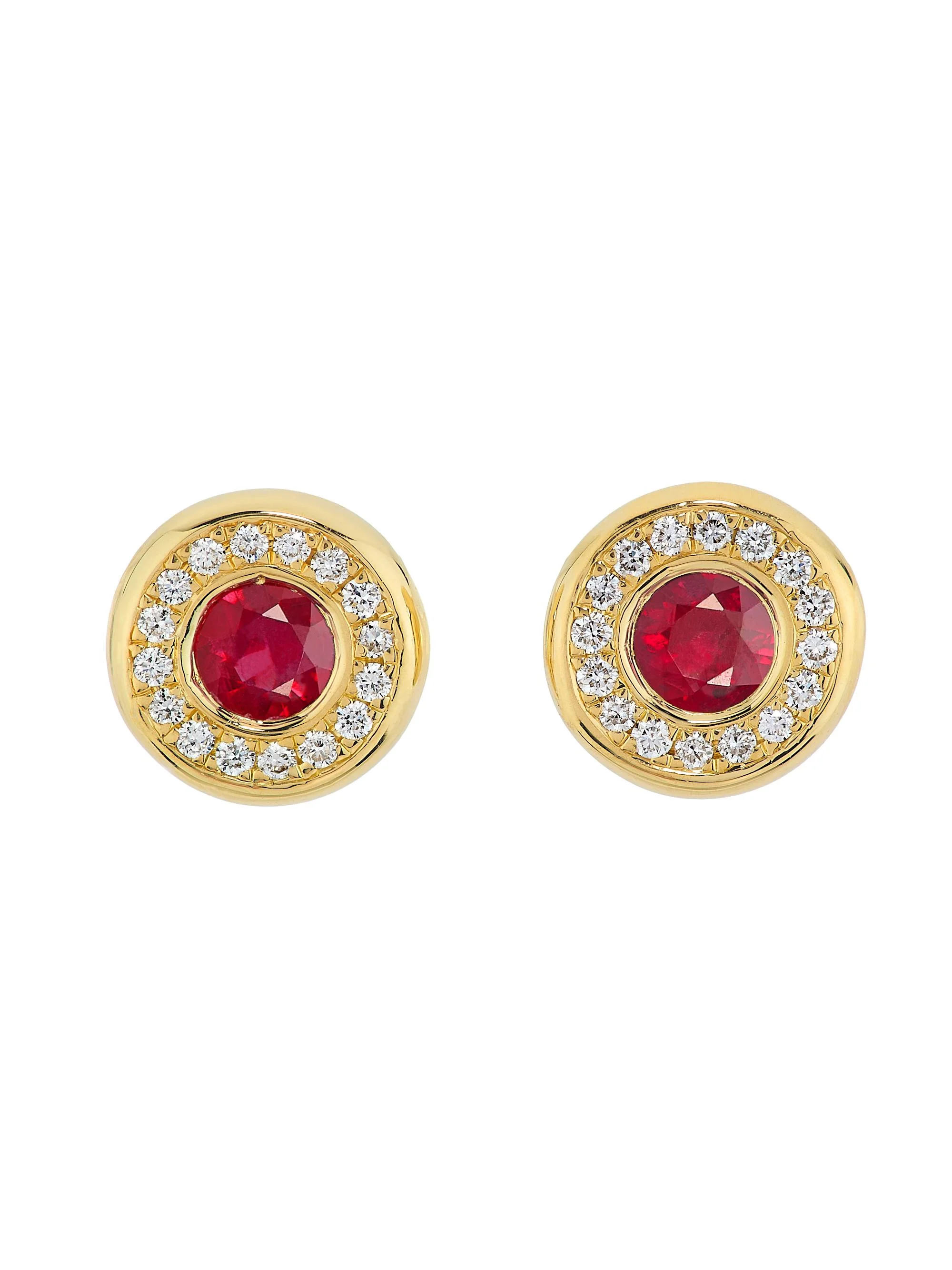 Women's 18K Yellow Gold, Gemstone & 0.14 TCW Diamond Halo Stud Earrings - Ruby - 1