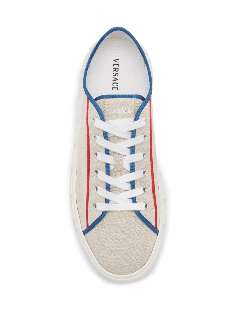 Men's Canvas Low-Top Sneakers - Beige Red Blue Palladium 4