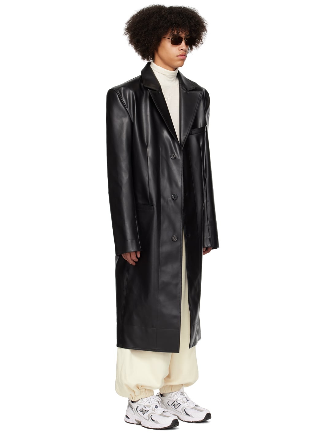 Black Oversized Tailored Faux-Leather Coat - 2