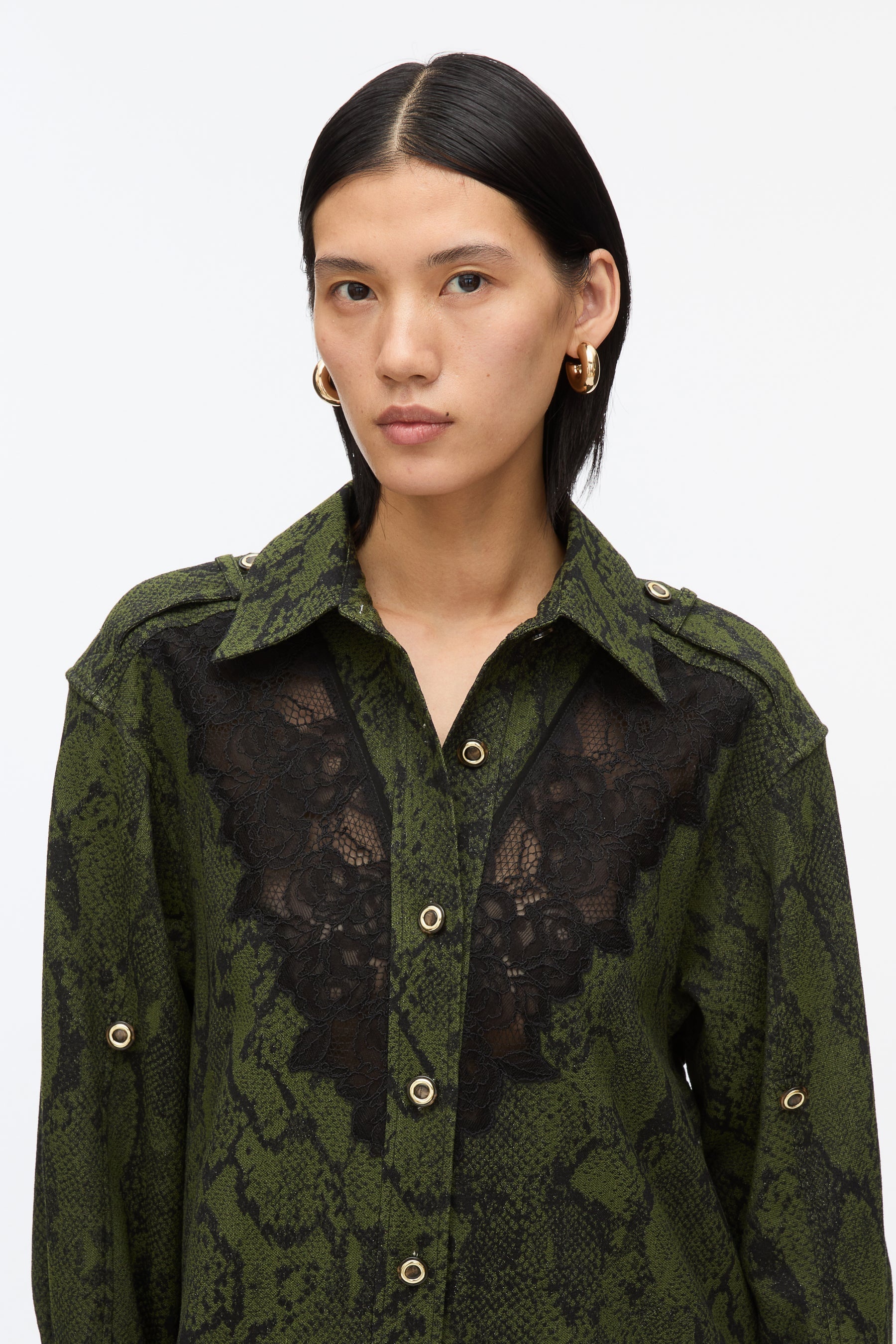 Strech Snake Shirt Dress with Lace Inlay - 5