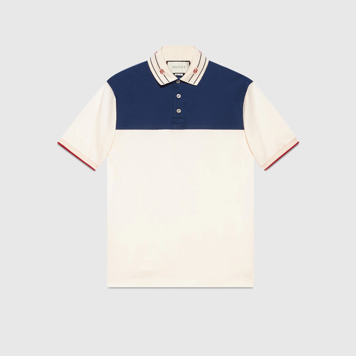 Cotton polo with embroidered collar - 1