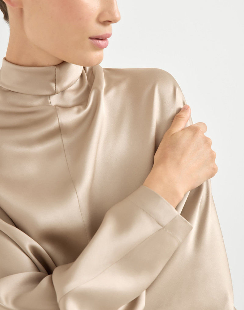 Double silk satin high neck blouse 3