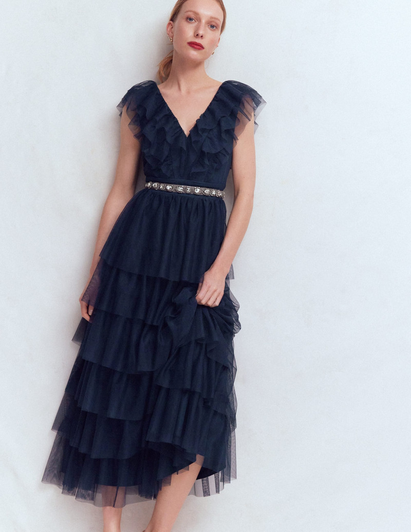 Ruffle Tulle Tiered Dress-Navy 7