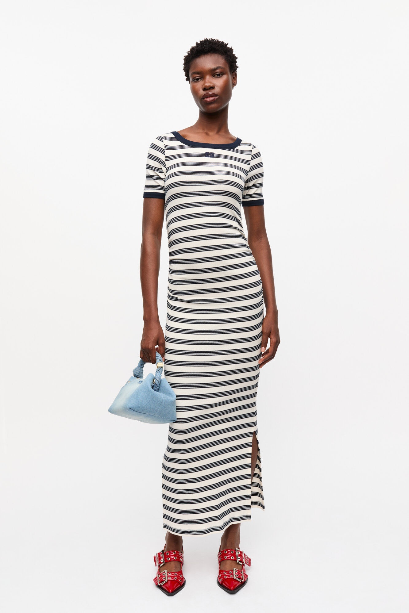 STRIPED SOFT COTTON RIB SHORT SLEEVE DRESS - 2