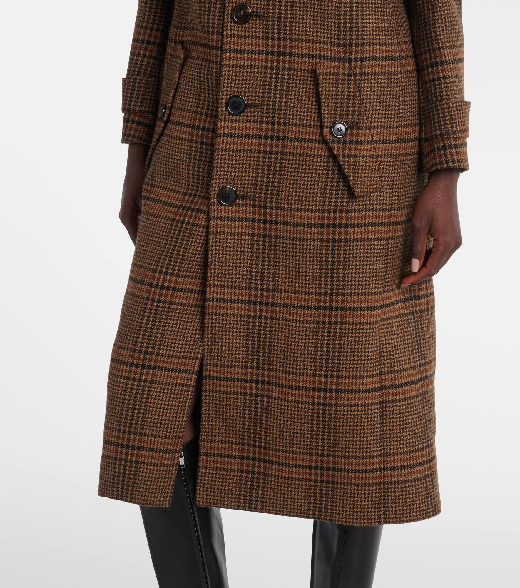 Belted Prince of Wales wool coat - 6