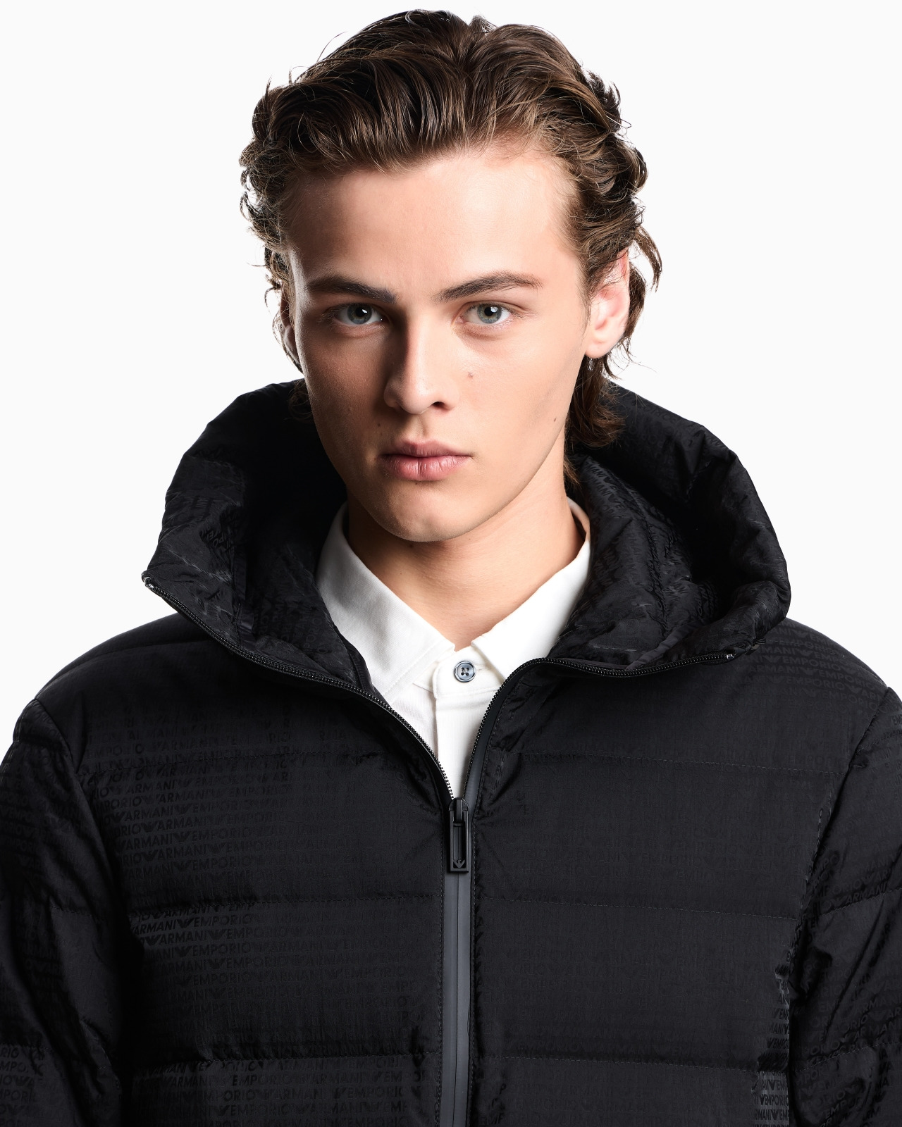 HOODED, QUILTED-NYLON DOWN JACKET WITH JACQUARD LOGO LETTERING - 5
