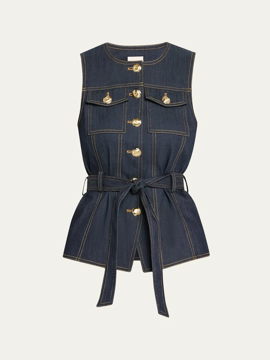 Reenee Belted Denim Vest - 1