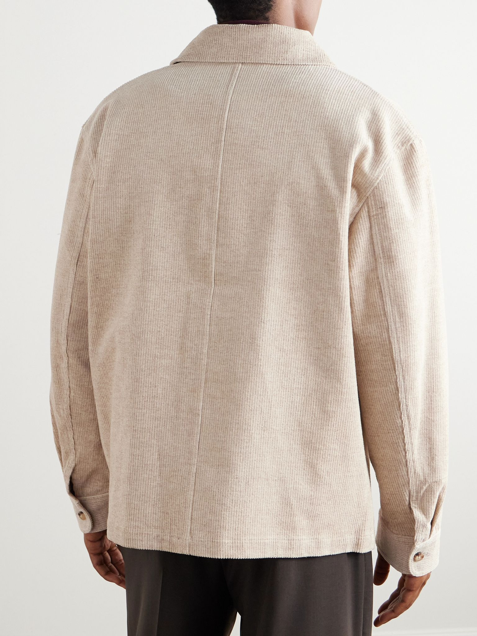 Cotton and Linen-Blend Corduroy Overshirt Cream - 3
