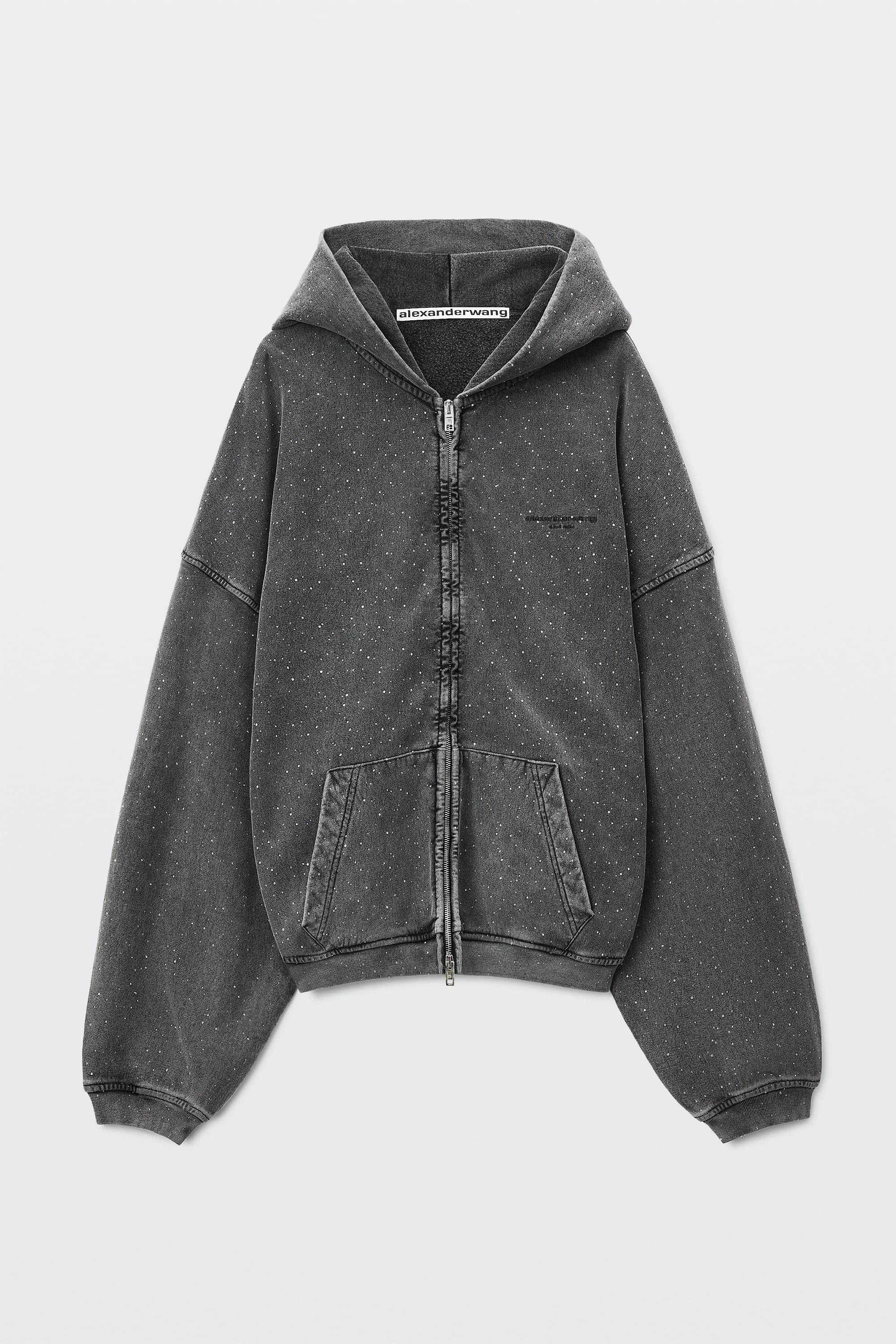 ALL-OVER CRYSTAL OVERSIZED ZIP UP HOODIE - 1